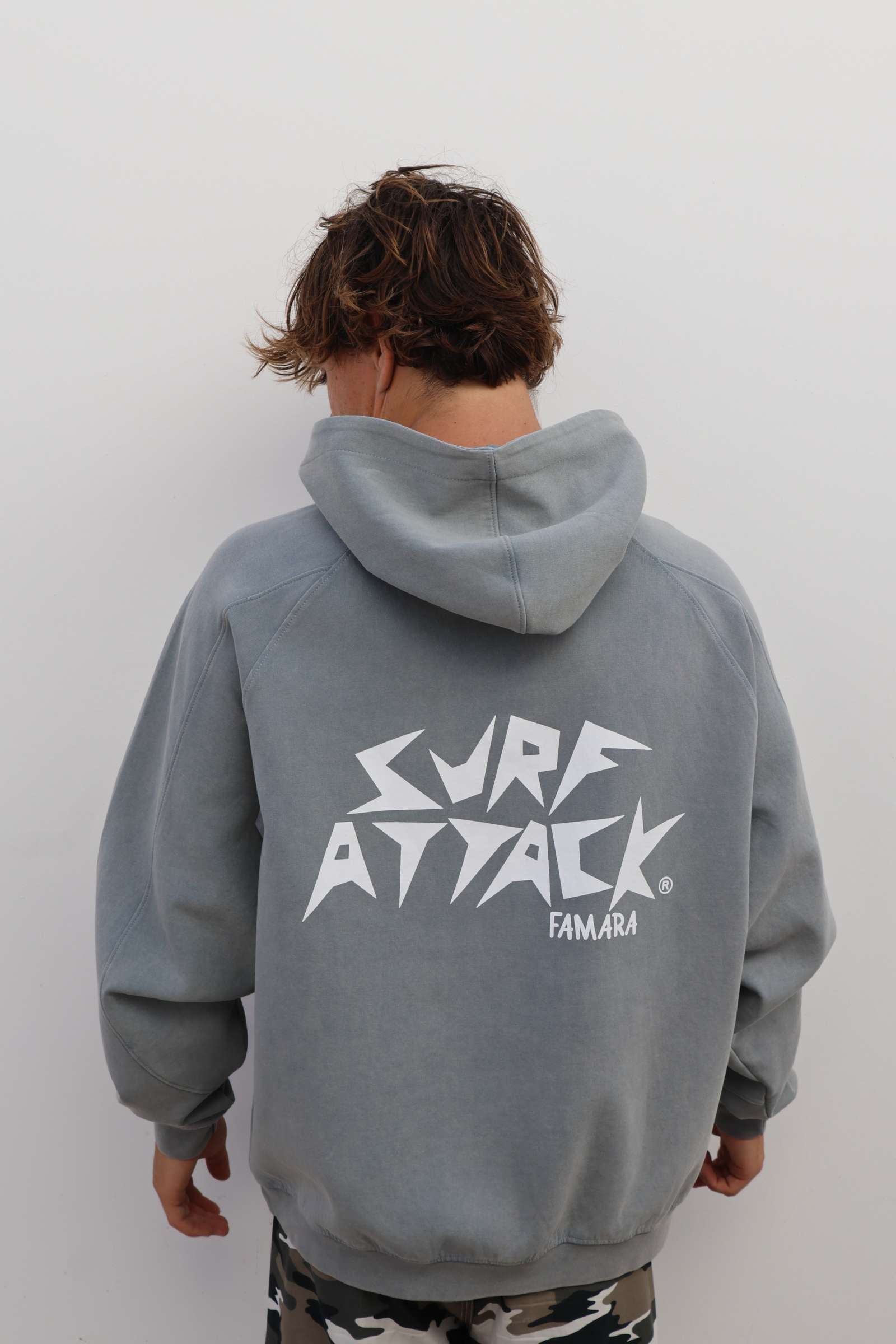Original Surf Attack Hoodies vintage wash soft cotton relaxed fit with logo Stitching and print
