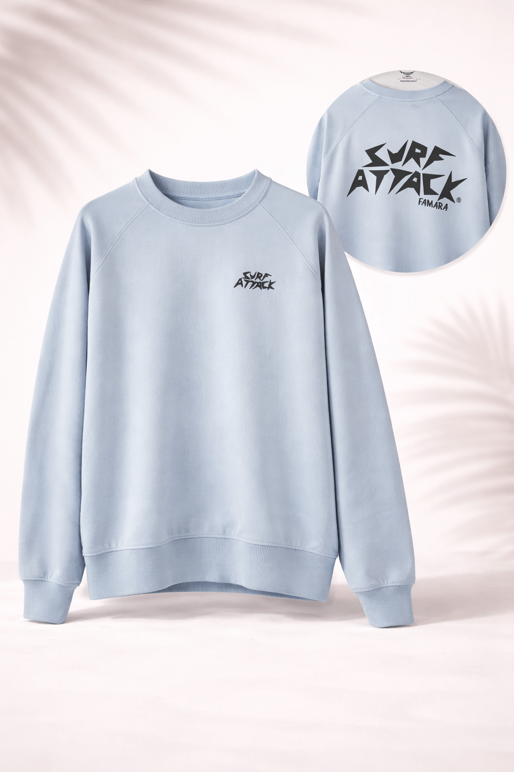 Original Surf Attack Sweatshirts light grey crewneck with embroidered logo and ultra-soft cotton blend