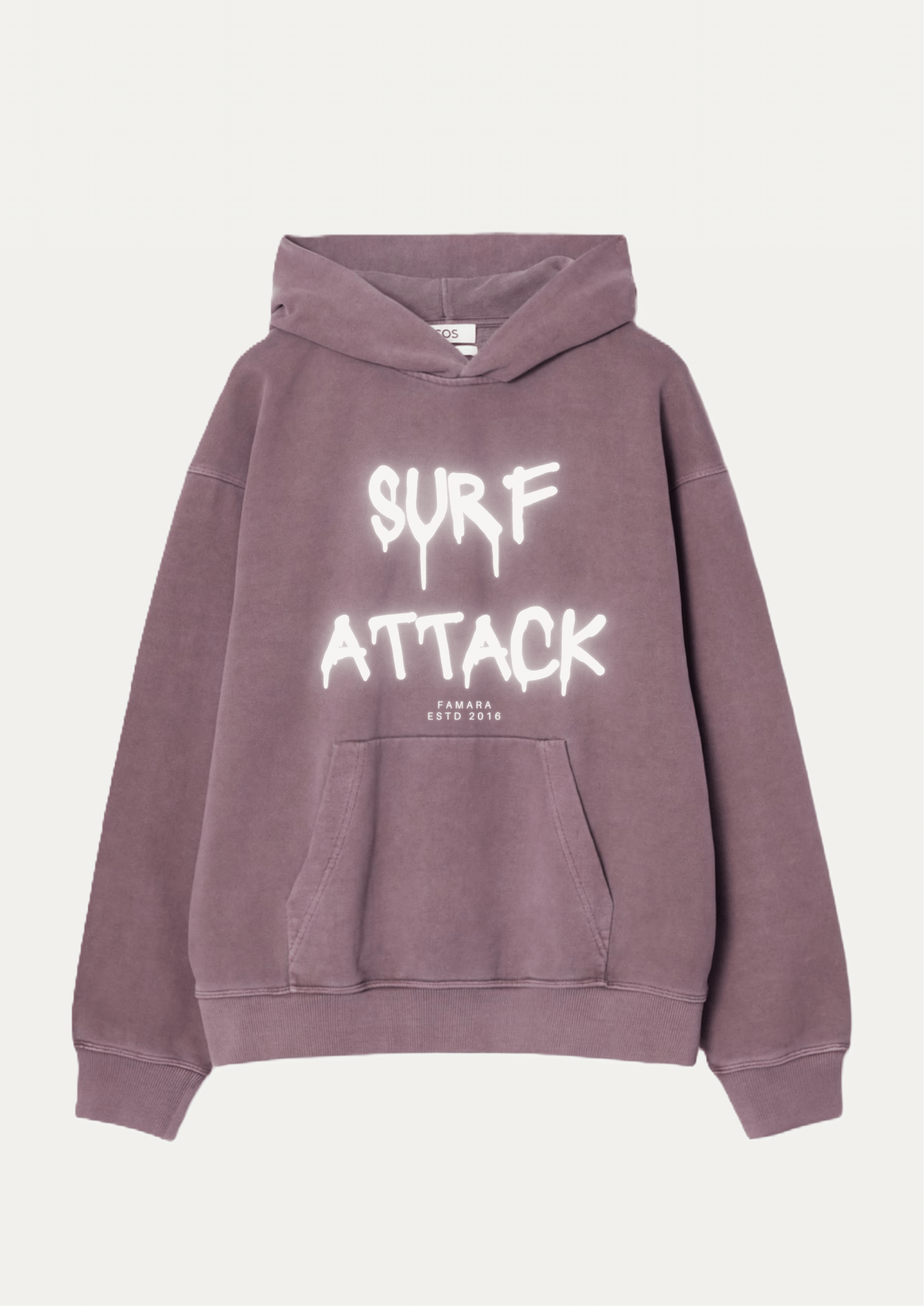 Vintage wash heavyweight cotton Spray Logo Hoodie with bold street art "Surf Attack" print and relaxed fit