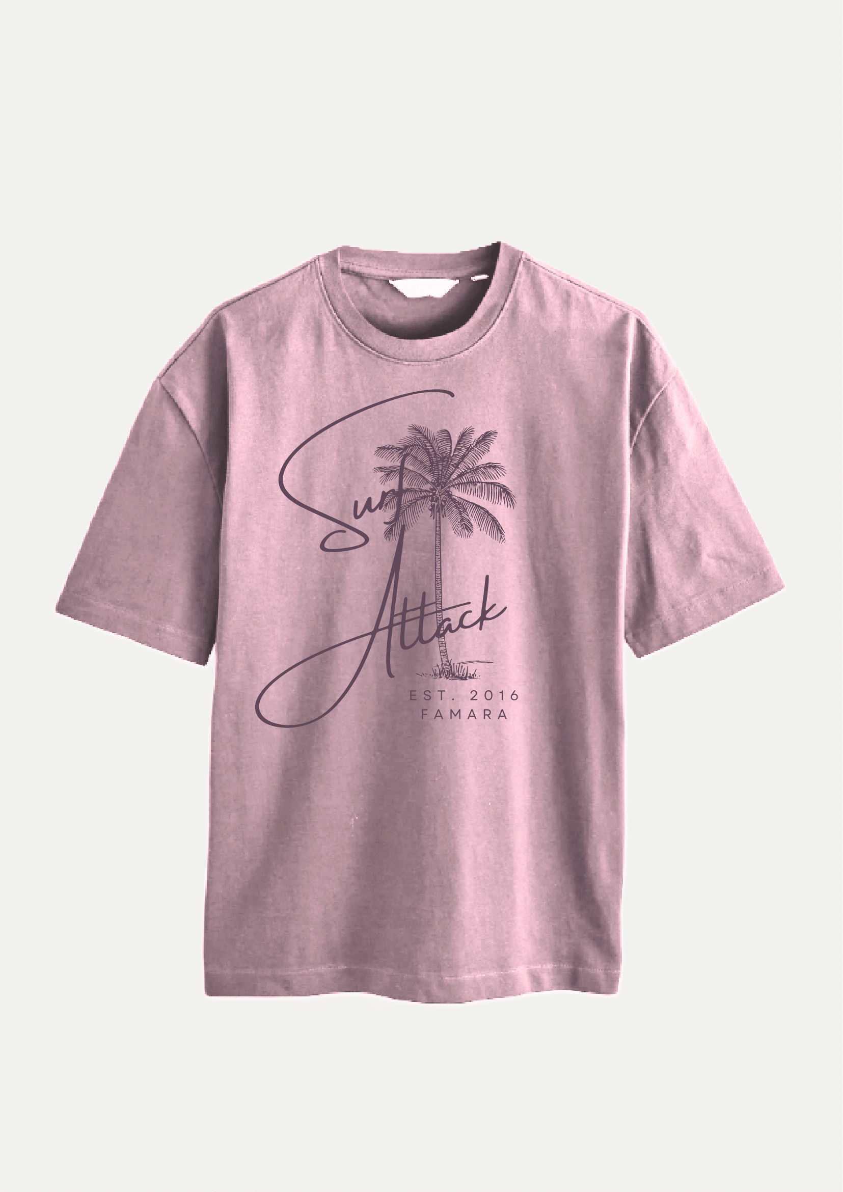 Heavyweight 100% cotton mauve t-shirt with vintage palm tree design and relaxed fit