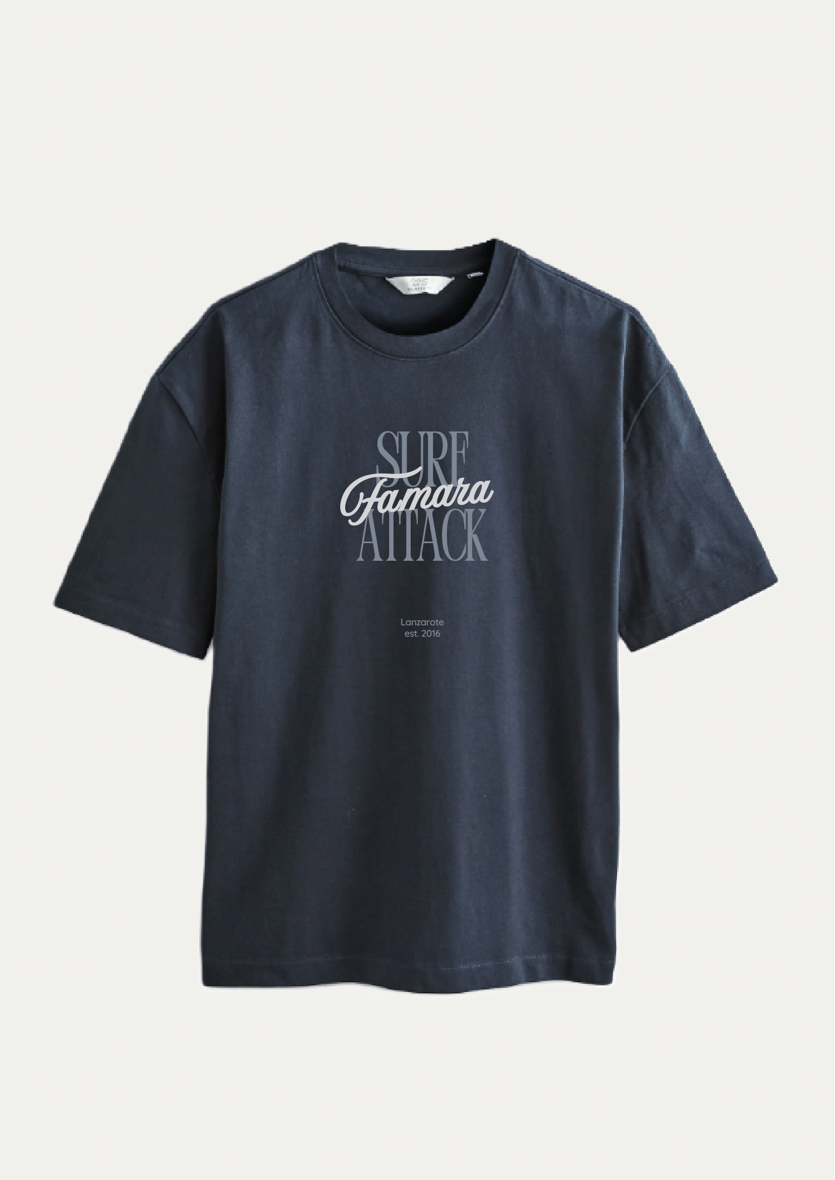 Famara Signature Tee navy blue heavyweight cotton t-shirt with vintage wash and Heritage script logo