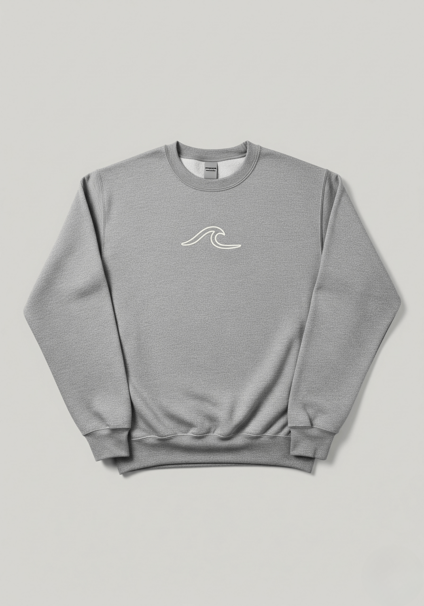 Grey timeless staple sweatshirt with embroidered minimalist wave logo and fleece-back cotton blend
